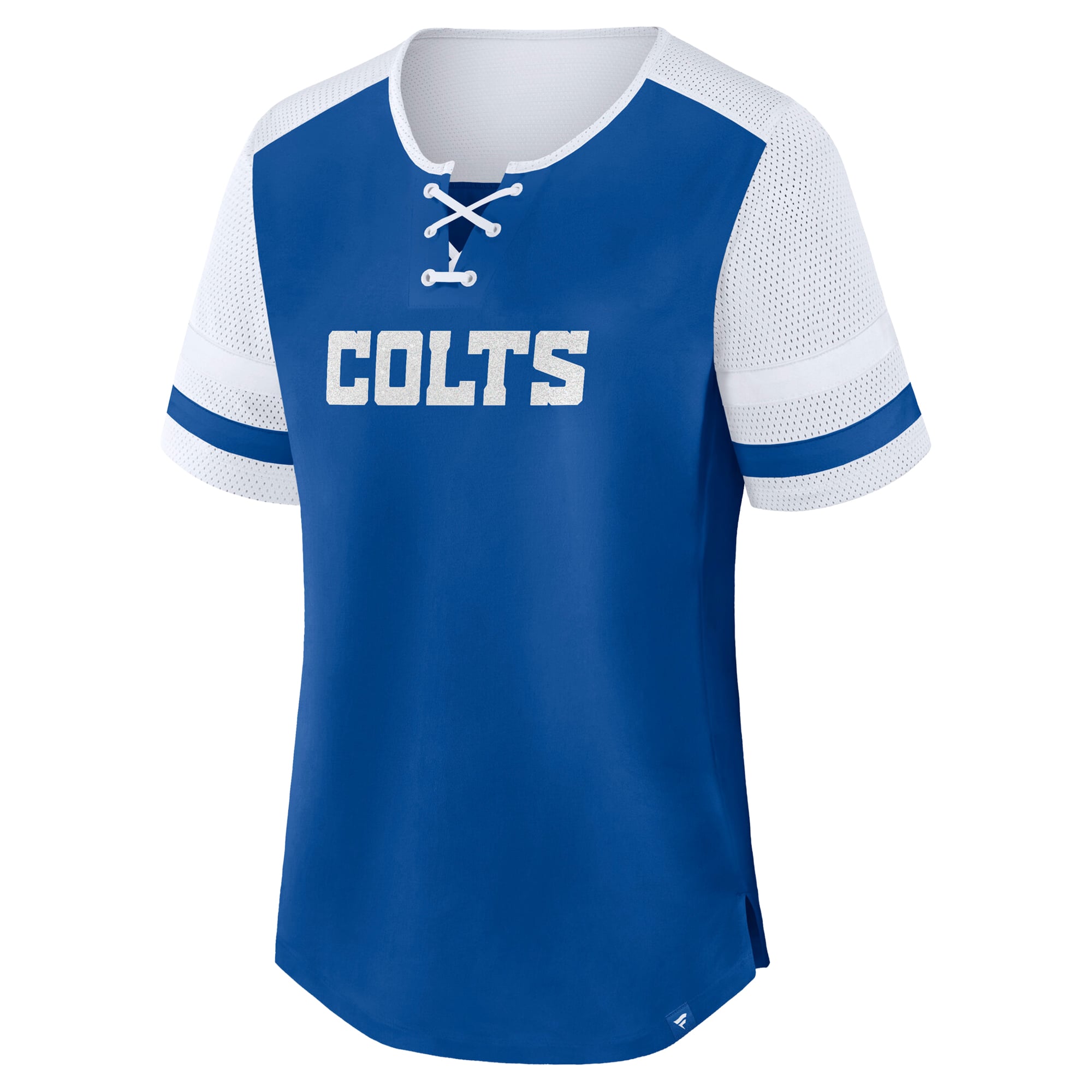 Women's Fanatics Royal/White Indianapolis Colts Plus Size Throwback Curl Route Lace-Up T-Shirt